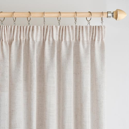 Woaboy Leinen Gardinen mit Kräuselband Vorhänge Wohnzimmer Leinenoptik Halbtransparent Stores Gardine Schlafzimmer Modern Schlaufengardinen 2er Set 140x245cm (BxH) Weiß