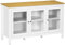 HOMCOM Buffet Meuble de Rangement avec 3 Portes vitrées 2 étagères réglables Plateau Aspect Bois Clair - 120 x 40 x 70 cm Blanc