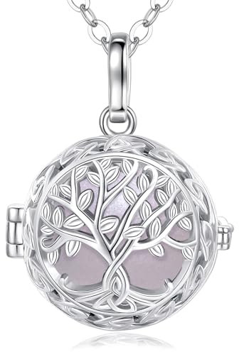 EUDORA Harmony Ball Lebensbaum Klangkugel Kette Schwangerschaft Schutzengel Anhänger für Damen, Mexiko Bola Musik Halskette Engelsrufer Kette mit Anhänger Schmuck Geschenke für Frauen, 114cm + 76cm