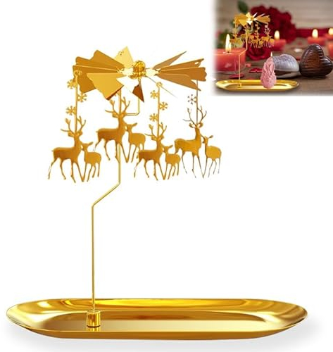 Windlicht Karussell Weihnachtliche, Romantisches Carousel Candle Holder, Teelicht Karussell Gold, Weihnachtselch Rotierender Teelichthalter, für Hochzeit Party Kamindekor Dekoration Teelichthalter