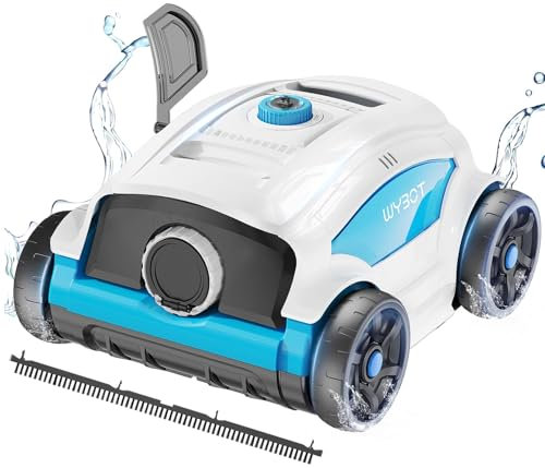 WYBOT WY1103 Robot Limpiafondos Piscina Inalámbrico con Batería, 120 Min Autonomía, Piscinas Desmontables 120 m², Doble Motor, Cepillo Grande & Aberturas de Aspiración, Boquilla Ajustable(Blanco-Azul)