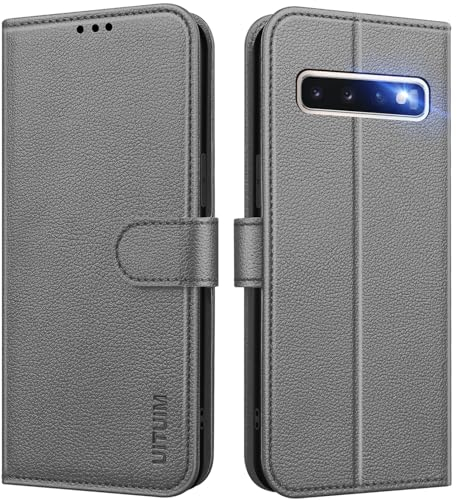 UITUIM Handyhülle für Samsung Galaxy S10 (Nicht für S10+), Klapphülle Leder Hülle Klappbar Flip Case Cover mit Magnet Kartenfach Geldbörse Ständer Schutzhülle Handytasche für Samsung S10 4G,Grau