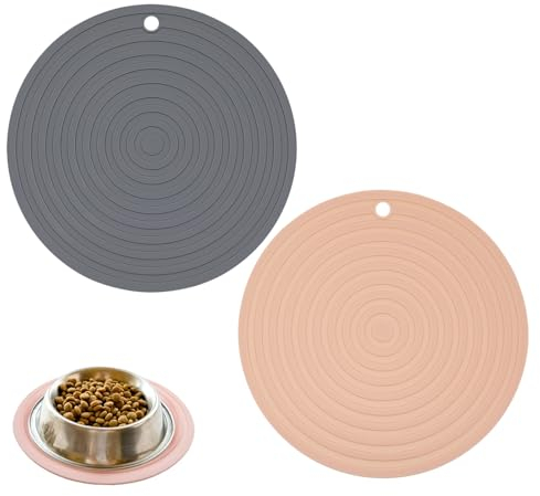 2Pcs Tapis Gamelle Tapis de Nourriture en Tapis Silicone Bol Antidérapant Tapis de Nourriture pour Animaux Imperméable de Compagnie Chien Chat