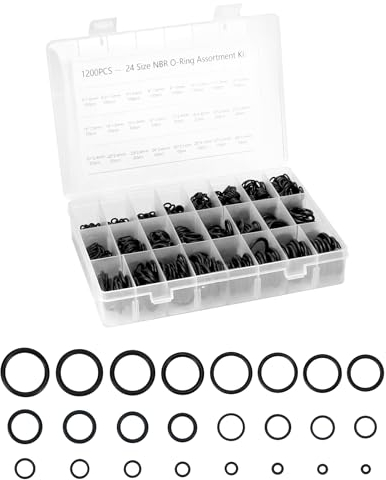QWORK® Nitril O Ring Sortiment, 1200 Stück Schwarz Wasserdichte Dichtungsring in 24 Größen für die Reparatur von Sanitär-, Klimaanlage-, Automobil- und Wasserhähnen (6–28 mm Durchmesser)