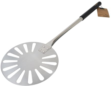 SANTOS runder Pizzawender/Pizzaschaufel - 23cm Ø - 50cm langer Griff - Gleitfähige gelochte Oberfläche - 73x23cm - hitzebeständig - Pizza, Flammkuchen