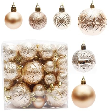 Weihnachtsbaumkugeln Weihnachtskugeln 50-teiliges Weihnachtskugel-Set, Champagner-Christbaumschmuck, Bruchsicherer Weihnachtsbaum, Heimdekoration Christbaumkugel Set Weihnachtskugel (Color : Champagn