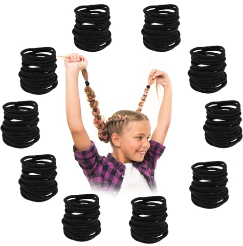 Amabro 300 schwarze Haargummis, 2 mm elastische Haarbänder, kleine Mini Haargummis keine Schäden Pferdeschwanzhalter große Haarbänder Stretch Haarseil für Frauen und Mädchen
