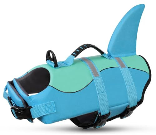 Queenmore Shark Hundeschwimmweste, Hundeschwimmwesten für Bootfahren, hochschwimmende Haustier-Schwimmweste zum Schwimmen, verstellbar, einfach anzuziehen, für kleine, mittelgroße und große Hunde