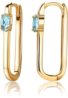 MIORE Damen Creolen Silber 925 Sterling Silber Stilvolle quadratische Edelstein-Ohrringe mit natürlichem Schweizer Blautopas 0.50 Ct Hautfreundliche vergoldete Silber Ohrringe Geburtsstein-Schmuck