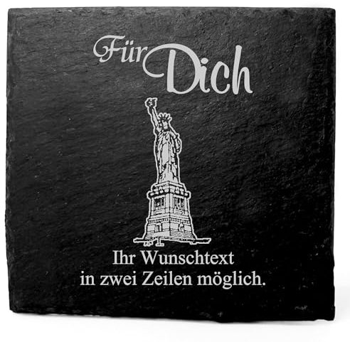 Deko Schiefer Untersetzer personalisiert Freiheitsstatue New York - Für Dich - 11x11cm Schwarz Bierdeckel Tischdeko Bieruntersetzer Weinuntersetzer