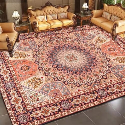 RUGMRZ Teppich Pastell Zimmer deko Retro-Teppich rote Pflanze floral Design ist geeignet für Restaurant Verschleißfestigkeit Teppich Groß 160X230CM