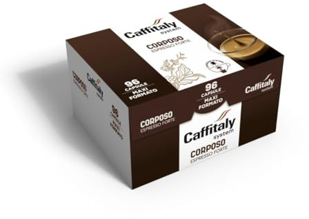 Caffitaly Capsule Originali, 96 Capsule Caffè per Macchine Originali Caffitaly, Caffè Corposo, con Note di Cacao e Mandorla, Intensità 9/10, Miscela 45% Arabica - 55% Robusta