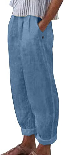 Ainiyo Leinenhose Damen Sommer High Waist Baggy 7/8 Lose Boho Leinen Baumwolle Hose für Frauen Sommerhose Damen Leicht Luftige Stoffhose Freizeithose Yogahose Jogginghose Sporthose