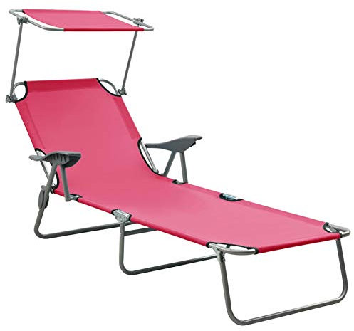 Rantry Sonnenliege mit Baldachin, Stahl, Rosa, Liegestuhl, Liegestuhl, Outdoor, Garten, Sonnenliegen, Liegestühle für Strand, Terrasse, Pool und Camping