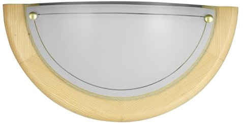 LED Universum Wandleuchte Holz hell halbrund Ø30cm aus Glas satiniert und Echtholz mit E27 Fassung für Glühbirne oder LED-Leuchtmittel | Wandlampe innen Wohnzimmer Schlafzimmer Küche Flur