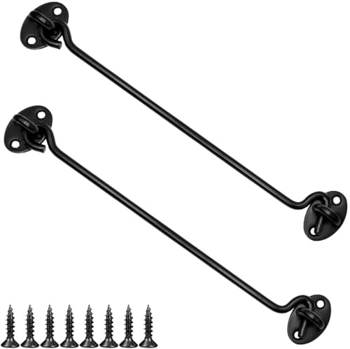 LICQIC Cabin Hook, Gate Latch Hook, 2 Pcs 250 mm/10 in, Black | Stainless Steel Eye Latch for Garage, Shed Door, Window