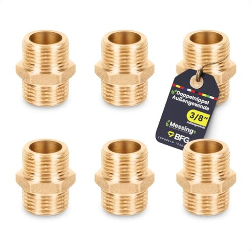 BFG Doppelnippel 3/8 Zoll (Ø 15mm) AG/AG - 6 Stück Doppelnippel aus Messing mit 3/8 Außengewinde fur Trinkwasser