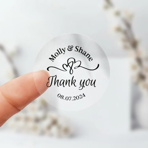 100 piezas de pegatinas transparentes redondas personalizadas para invitaciones de boda, tarjetas de agradecimiento, etiquetas para latas, tazas, botellas, personalizadas