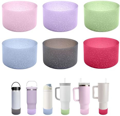 IOXXL 6Pcs Silicone Cup Boots for Water Bottle Fits Stanley/Hydro Flask/Simple Modern/Owala/Yeti, 2.9-3.1in Width Bottom Protector Cover Sleeve (6 Colors)