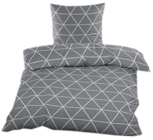 Casa Colori Biber Bettwäsche 135x200 cm | Winter Garnitur | Baumwollmischung | mit Reißverschluss | Anthrazit Grau Dreiecke