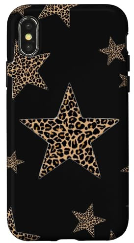 iPhone X/XS Leopard Cheetah Star Print On Black Trendy Women Girl Case