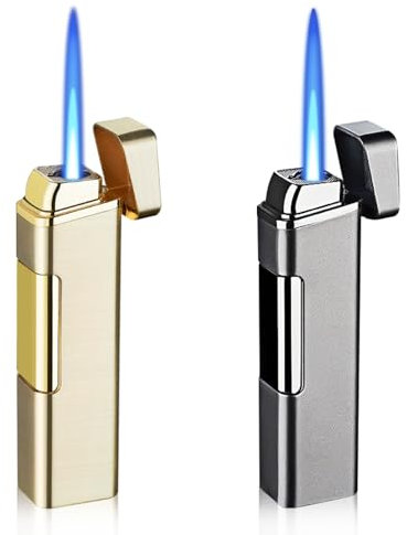 SPORWAY 2 Pcs Mechero de Gas Relleno: Resistente al Viento Mechero de Tormenta con Llama Jet, GasButano Recargable Encendedor con Azul Llamas para Regalos para Hombres (Vendido sin Gas)