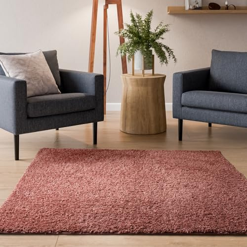 Interiyou Hochflor Teppich Sofia - 160x160 cm Rosa - flauschig und einfarbig - waschbar und rutschfest - weicher Langflor