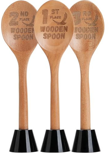 Agolctry 3 Pcs Chili Cook Off Trophies Wooden Spoon Trophy Prizes Wooden Laser Engraved Golden Spoon with Wooden Trophy Base Cooking Baking Award for Bake Cooking Competition (7.56'')