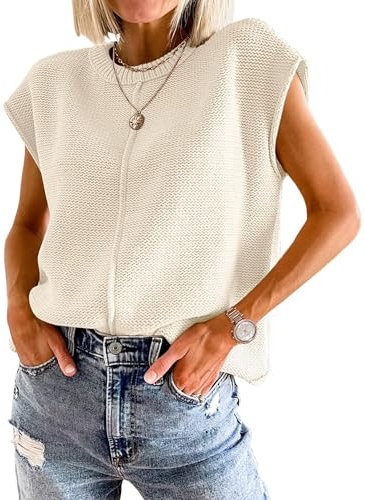 Jhsnjnr Ladies Jumpers Sleeveless Summer Sweater Vest Elegant Short Cap Sleeve T Shirt Blosues Loose Knitted Tank Tops Apricot
