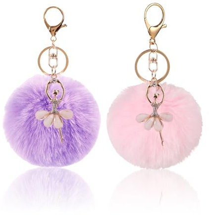 Porte-Clés Boule De Fourrure 2 Pièces, Porte-Clés Mignons en Peluche, Porte-Clés pour Femmes, Pendentifs Décoratifs, Porte-Clés Danseuse