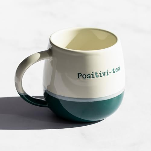 Darthome Happy Positive 12oz Stoneware Coffee Mug Two-Tone Ceramic Tea Barrel Glazed Cup (Positivi-Tea)