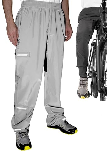 Valkental Regenhose für Radfahrer Unisex, Wasserdicht & Reflektierend | Innovatives Klettsystem für perfekten Sitz, 10.000mm Wassersäule, verstellbare Weite & Länge, reflektierend