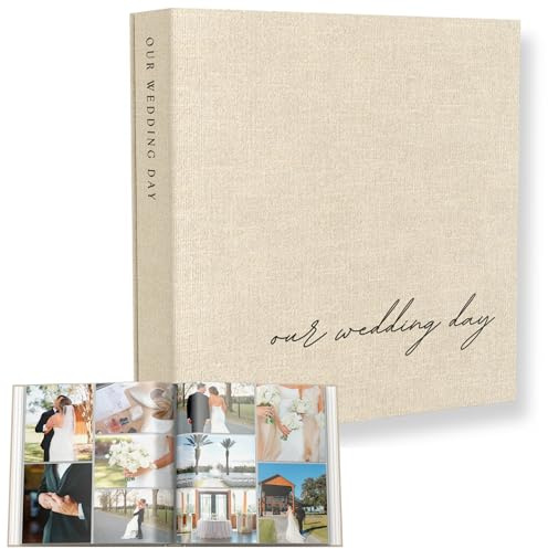Wedding Photo Album 4x6 Pictures - Large Picture Scrapbook with 400 Pockets for Horizontal & Vertical Photos - Linen Photo Album Book for Personalized Wedding Day Memory Keepsake