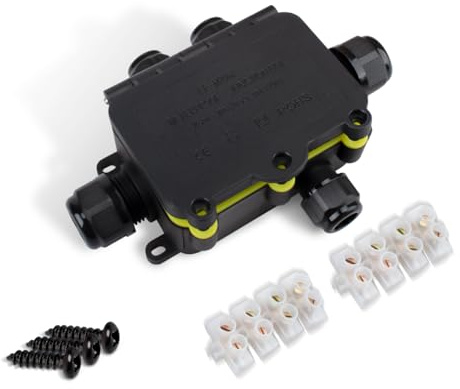 Innfeeltech 1 Pcs Electrical Junction Box Waterproof, Outdoor Waterproof Cable Connection Box LF-2068-5T, 5 Ways for Wire Diameter 5 to 12mm and 3.5 to 10mm