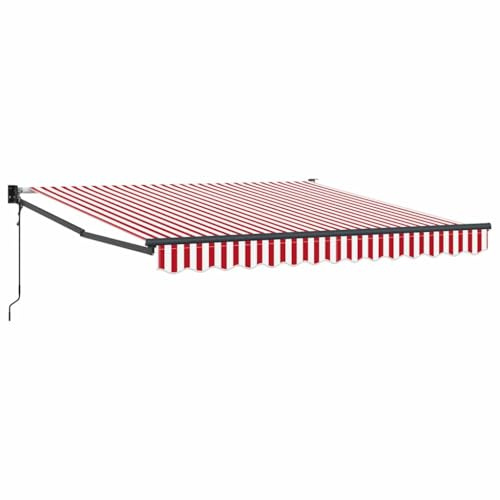 vidaXL Einziehbare Markise Rot und Weiß 350 x 250 cm, Garten und Terrasse, UV-beständig, stabiles, modernes Markise für draußen, wetterfester Sonnenschutz, Aluminiumrahmen