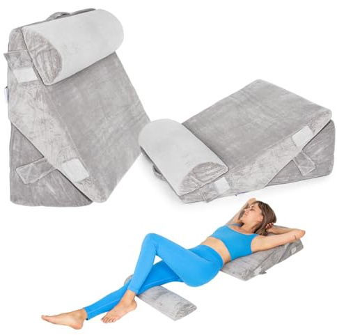 MKS. Keilkissen 3 in 1 Klappkeilkissen – Verstellbares Kissen für Rücken, Beine, Schlafen, Lesen – Positionierungskissen – Grau – 57x56x24cm