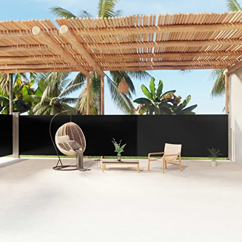 Rollschirm für den Außenbereich, einziehbar, 160 x 1200 cm, schwarz, Gartenmarkise, Seiten-Sonnenschutz, Trennwand, automatisches Aufrollen, Terrassenüberdachung für Privatsphäre und UV-Schutz