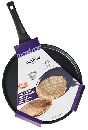 Mastrad - Poêle À Crêpes 32 cm - Poêle À Crêpière – Revêtement Céramique Sans PFAS/PTFE – Tous Feux Dont Induction – Fond Alvéolé – Cuisson Saine & Homogène, Noir