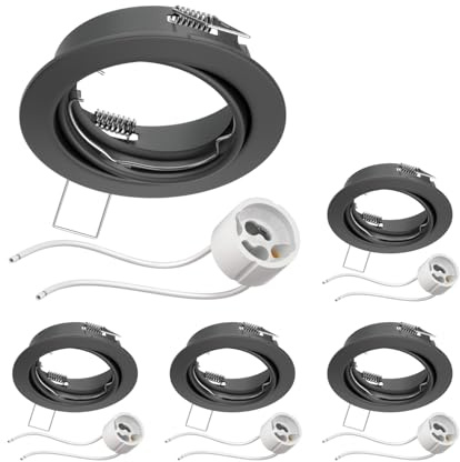ledscom.de 5x Decken-Einbaurahmen FERE Einbaurahmen anthrazit matt schwenkbar (LED/Halogen/GU10/MR16/PAR16/50mm) inkl. GU10 Fassung
