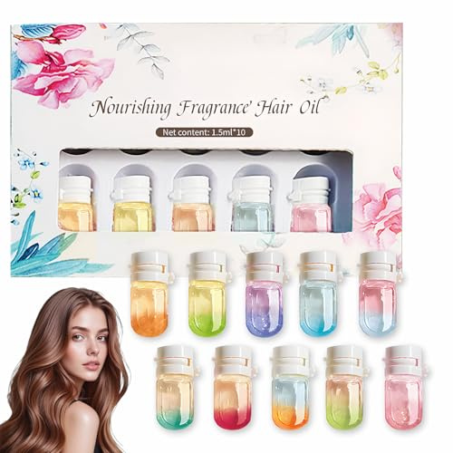 10 Pack Hair Perfume for Women 1.5ml Hair Perfume Oils Mini Bottles with 10 Fragrances Portable Mini Oil Capsules for Dry Frizzy Damaged Hairs Daily Care