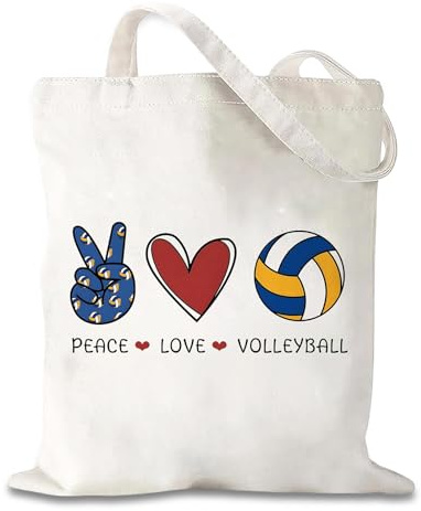 Cunegra Volleyball Zubehör Tragetasche, Volleyball Geschenke für Frauen und Mädchen, Canvas Einkaufstasche Shopper Tasche Damen, Doppelseitige Stoffbeutel Bedruckt, Peace Love Volleyball, 40×35CM