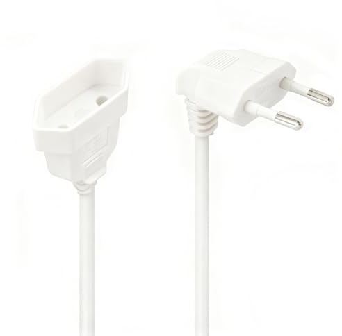 90 Grad Verlängerungskabel Flach, 2m Verlängerungskabel mit Flachstecker, Verlängerungskabel Kurz Typ-C-Stecker Eurostecker auf Typ-C Euro für Bildschirm, Lampe, Haushaltsgeräte(Weiß)