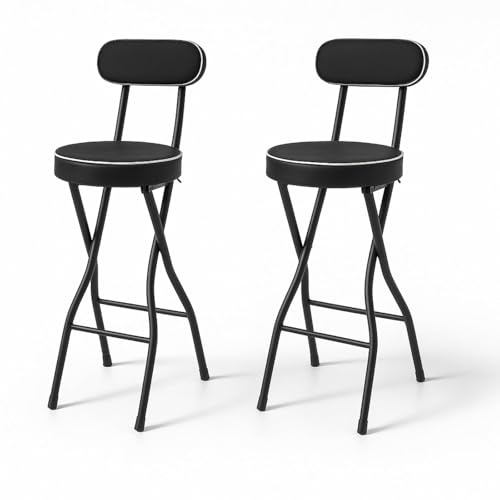 Chynalys Klappbar Barhocker 2er Set Klappbarer Stehhocker Barhocker mit Lehne, 65cm hoch, Hochstuhl Klappbar Stehhilfe, Bar Hocker für Bar und Tresen, Tragkraft 125KG (Schwarz)