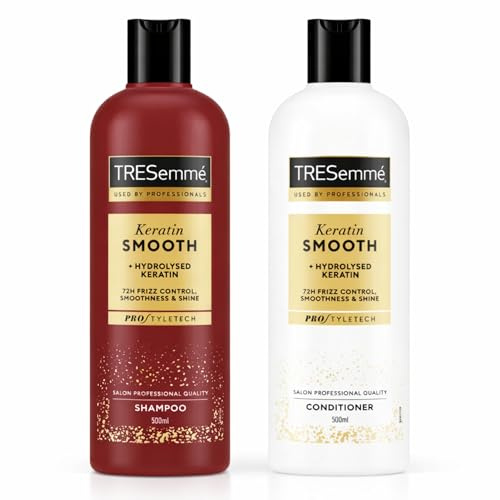 TRESemmé Keratin Smooth Shampoo & Conditioner Set 500ml Each – Professional Hair Care with Hydrolysed Keratin, Anti Frizz Control, Smoothing Shampoo and Conditioner for Smooth, Shiny Hair