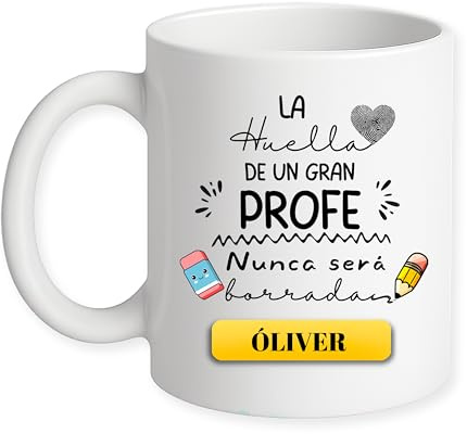 Taza Personalizada para Profes con Nombre, Blanca, cerámica regalos originales regalo personalizado, 325 ml, Impresión directa sobre la taza, Apta para Lavavajillas