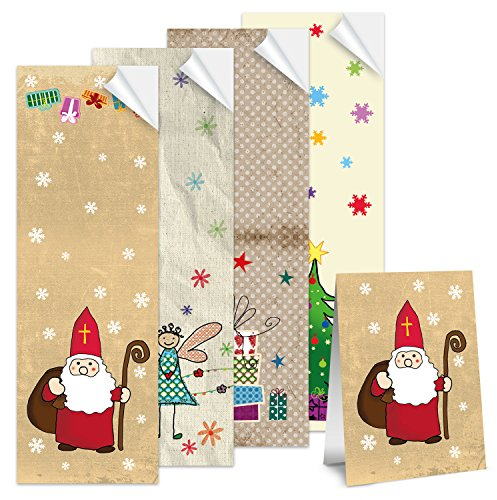 Logbuch-Verlag 4 x 25 Weihnachtsaufkleber Weihnachtssticker Set Banderolen mit Weihnachtsmotiv Engel Nikolaus Geschenketiketten 5 x 14,8 cm