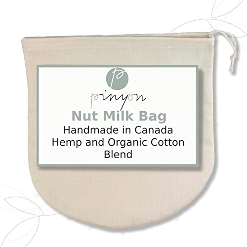 Organic Nut Milk Bag and Cold Brew Coffee Filter by Pinyon Products - Reusable Almond Milk Bag & Reusable Dry Bulk Food Bag - Hemp and Organic Cotton - Finer Than Cheesecloth, Stronger Than Nylon