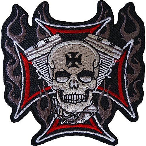 Aufnäher mit Totenkopf-Motiv, bestickt, zum Aufbügeln oder Aufnähen, für Motorrad, Biker