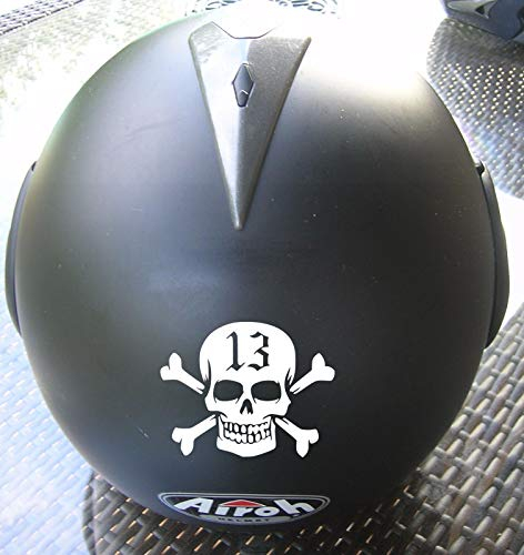 SUPERSTICKI Totenkopf 13 Skull Helmaufkleber Helm Motorrad Aufkleber Bike Auto Racing Tuning aus Hochleistungsfolie Aufkleber Autoaufkleber Tuningaufkleber Hochleistungsfolie für alle glatt