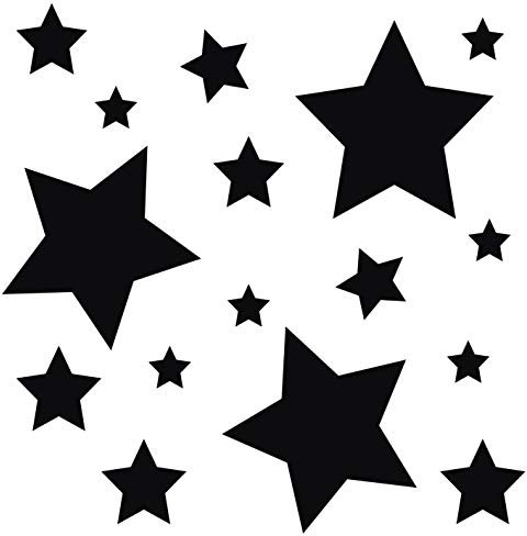 kleb-Drauf® | 18 Sterne | Schwarz - glänzend | Wandtattoo Wandaufkleber Wandsticker Aufkleber Sticker | Wohnzimmer Schlafzimmer Kinderzimmer Küche Bad | Deko Wände Glas Fenster Tür Fliese